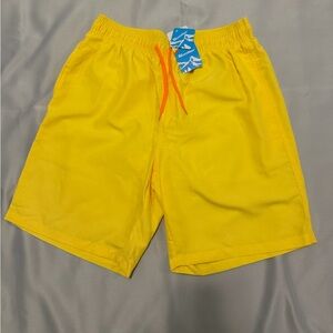 Men's Yellow Athletic Swim Shorts with Orange Drawstring